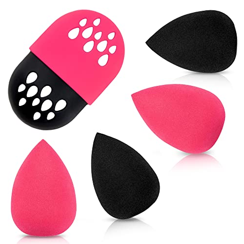 5pc Makeup Sponge Set WITH HOLDER CASE - Latex Free, Flawless Foundation Blender Beauty Sponge Application for Liquid, Cream, and Powder. INCLUDES Travel Case Holder