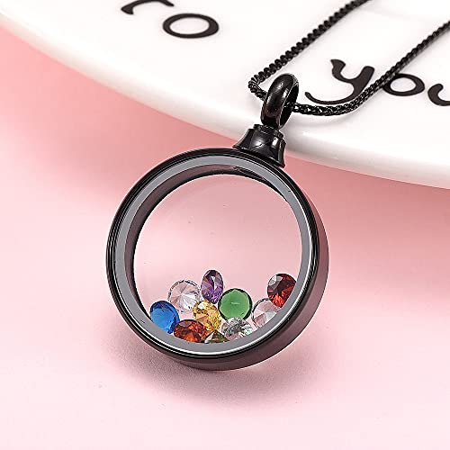 Stainless Memorial Glass Locket Pendant - Cremation Jewelry - Ash Necklace - Urn Necklace - Pet Memorial for Ashes Black2