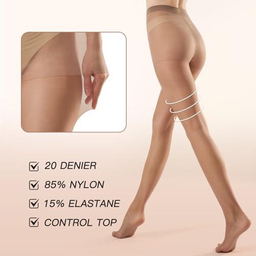Image of MANZI 6 Pairs 20D Women's Sheer Tights Ultra Thin High Waist Pantyhose Thigh Stockings