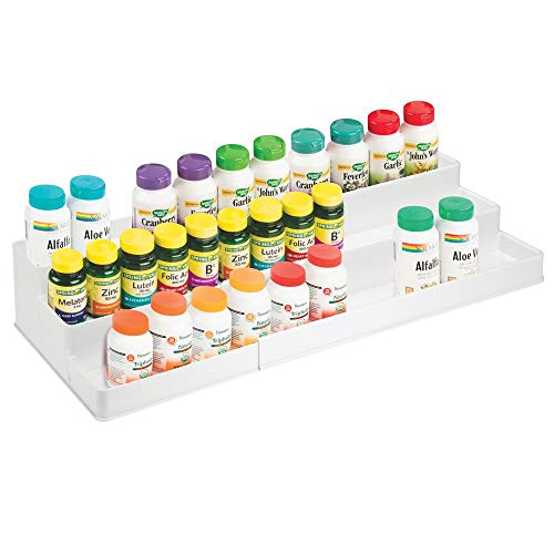 mDesign Large Adjustable, Expandable Plastic Vitamin Rack Storage Organizer Tray for Bathroom Vanity