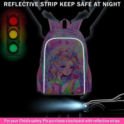 Image of CCJPX 3PCS Backpack for Girls, 16 inch Unicorn Water Resistant Preschool Bookbag with Lunch Box, Kids School Bags for Elementary Kindergarten Toddler