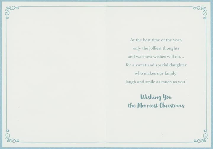 Designer Greetings Ice Skating Penguin in Sparkling Snow Globe on Light Blue Juvenile Christmas Card for Pre-Teen Daughter