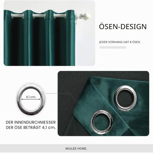 MIULEE Grün Samtvorhang Ösen 2er Set 140X225, Blickdichte Vorhänge Samt für Deko Schlafzimmer Wohnzimmer… – Ansicht 5