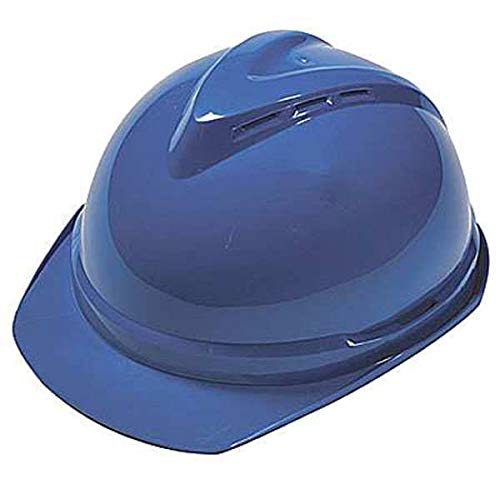 MSA (Mine Safety Appliances) 10034028 Blue V-Gard 500 Polyethylene Slotted Cap Style Hard Hat With Fas Trac 6 Point Ratchet Suspension, English, 15.34 fl. oz., Plastic, 1" x 8" x 1"