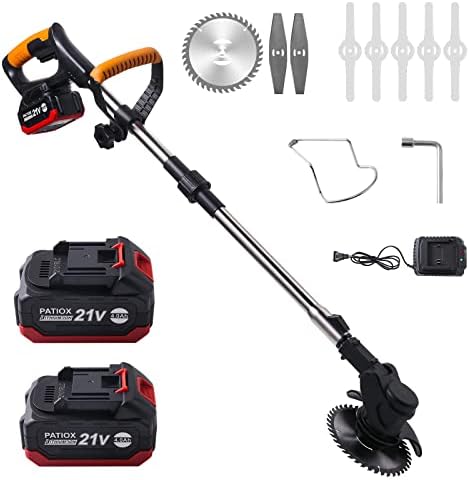 Battery Powered Weed Wacker Cordless- Electric Weed Trimmer Rechargeable- Two 4.0 Ah Battery Operated Weed Whacker Cordless 21V Grass Edger Trimmer with Blade and Charger - Lawn Yard Garden