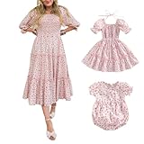 Mommy and Me Dress Mother and Daughter Matching Family Outfits Summer Mom and Girls Square Neck Maxi Dress (Women, M, Floral Pink)