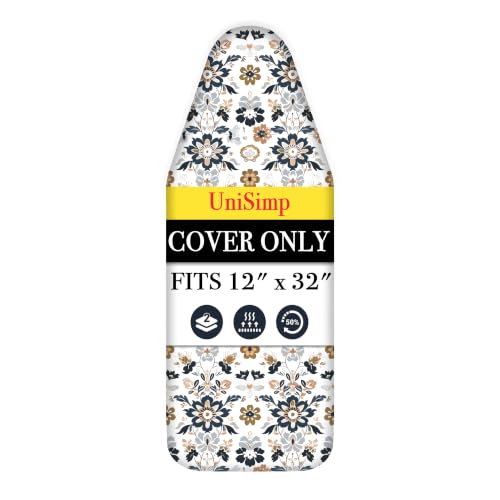 Image of UniSimp Small Ironing Board Cover and Pad 12 inchx32 inch Small Iron Board Cover with Padding,Tabletop Mini Ironing Board Cover and Pad Small Size, Cotton Canvas, Heat Resistant, Drawstring Floral