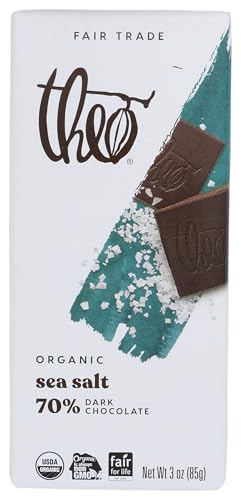 Theo Sea Salt Organic Dark Chocolate Bar, 70% Cacao, 1 Bar | Vegan, Fair Trade