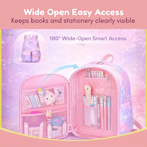 Image of Toy Imagine 20L School Bag for Girls | 180 Zipper Stylish Kids School Backpack with Multiple Compartments | Lightweight Elementary Backpack | Ideal Gift for Kids Age 7-14 Years