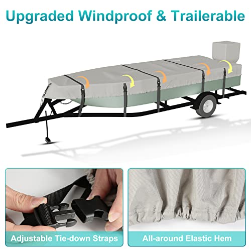 Nukugula 100% Waterproof 800D Jon Boat Cover 14 Ft, Marine Grade Canvas Trailerable Anti-Uv Jon Boat Cover 14 Foot With 9+4 Pcs Windproof Straps #TOP3