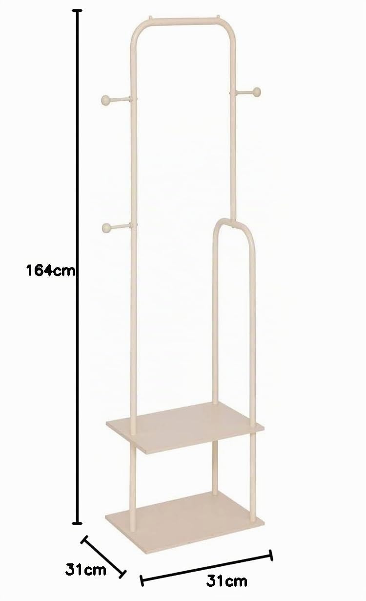 5 five simply smart 5Five - Portant à Vêtement LINY Beige en Metal et Bois - Barre Simple - 45x31x164cm - Organisation Dressing, Accessoire pour Habits