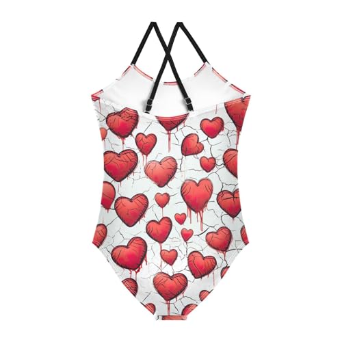 Red Love Heart Girls One Piece Swimsuit Beach Swimwear 208546852