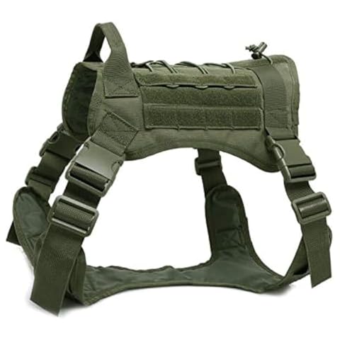 BMusdog Tactical Dog Harness Vest with Handle, Military Hiking Hunting Walking Dog Vest Adjustable Training Working 1000D Nylon Harness for Small Medium Large Dogs(Green, M) Cover