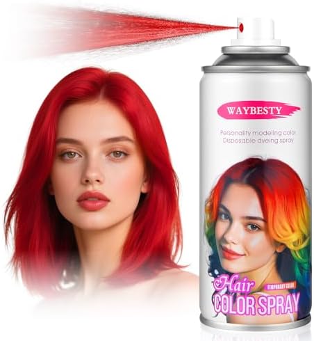One-Day Temporary Hair Color Spray For Kids Women Men, Washable Hair Dye Spray Non-Sticky For Cosplay Party DIY, Christmas Party, Halloween Crazy Hair Day (Fiery Red, 4.06 oz)