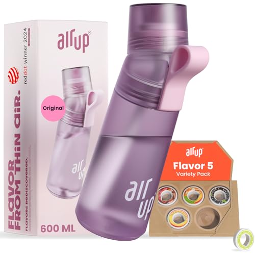 AIR UP® water bottle Gen2 original starter set with pods in 5 flavours I 600ml water bottle with sugar-free flavouring I dishwasher-safe, BPA-free I Colour purple