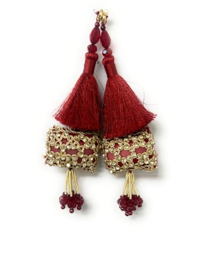 Image of Set of 2 Thread Work with Gold Beads Blouse Latkan (Maroon, 16 cm Long, 15019)
