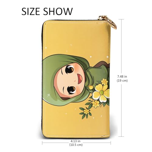 Leather Wallet for Women Men Bifold Wallet Ultra Slim Credit Card Holder Cartoon Muslim Girl Ladies Clutch Purse2