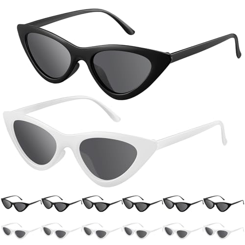 Copkim 12 Pairs 80s Cat Eye Cyber Visor Sunglasses Cat Eye Shield Glasses Accessories for Women Men Future Style Costume Cosplay