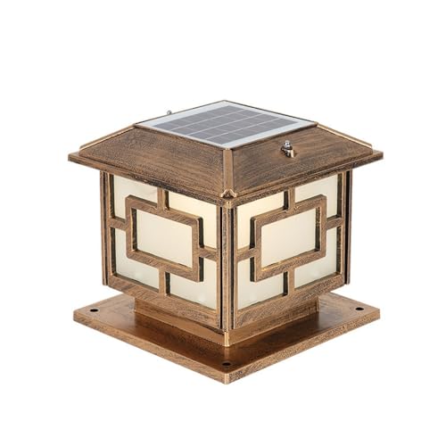 Genérico Luces for postes de cerca con control remoto, 3 colores cálidos, naturales y blancos, for iluminación de columna, for césped delantero y trasero.(Brass,Large)