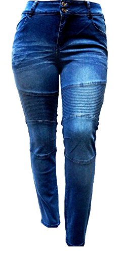 SLS WOMENS PLUS SIZE Stretch Distressed Ripped BLUE SKINNY DENIM JEANS PANTS (20, Jd Moto Biker Y1648 Blue Jeans)