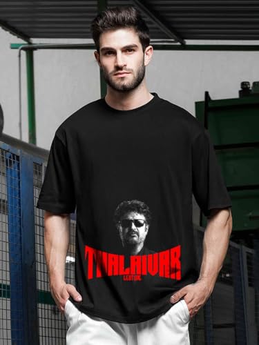 Image of LEOTUDE Oversized Half Sleeve Cottonblend Graphic Print Round Neck Drop Shoulder Baggie Tshirt for Man (Color Black)
