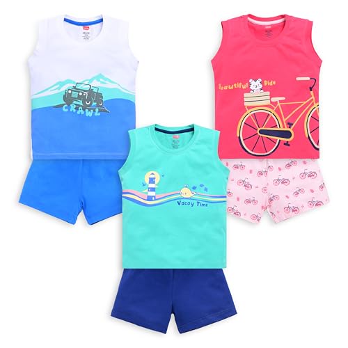Image of LuvLap Baby Boys 100% Cotton Sleeveless Boys Tank Top & Shorts Set Pack of 3