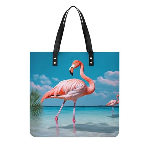 Sac à main en cuir de qualité supérieure imprimé flamant rose artistique chic