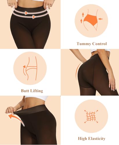 Image of DOCUMO Fleece Lined Tights for Women Thermal Pantyhose Winter Warm Fake Translucent Tights High Waisted Thick Leggings