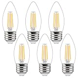 Ganiude E26 Dusk to Dawn Light Bulbs Outdoor, C35 4W/40W 450LM Warm White Photocell Sensor Filament Candelabra Bulbs, Non-dimmable, 2700K Auto ON/Off Edison Outdoor Bulbs for Garage, Porch, 6 Pack