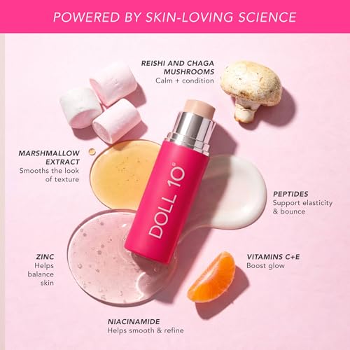 DOLL 10 NO. Peptide Blur Stick Foundation, Medium Buildable Coverage, Soft-Focus Pore Blurring, Hydrating Foundation for Mature & Textured Skin, Clean Beauty Makeup 0.29 oz – (Light/Medium)