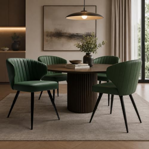 Image of Finch Fox Shree Faux Leather Living Room Dining Chair in Dark Green Color with Black Powder Coated Metal Legs
