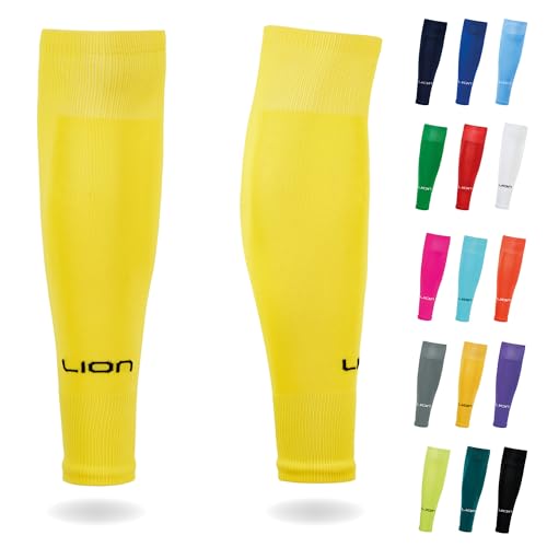 LION SPORTSWEAR Football Sock Sleeves To Accompany Grip Socks - Fits Over Calf/Shin Pads - Variety Of Colours To Match Your Team Kit (Yellow)