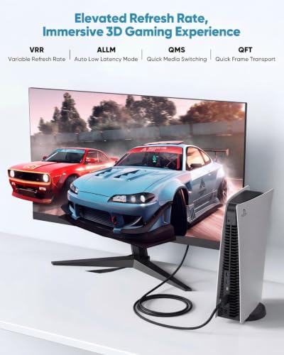 Image of 8K Short HDMI Cable Black 6.6FT, 48Gbps Ultra High Speed HDMI 2.1 Cable eARC Braided HDMI Cord with 8K@60Hz, 4K@120Hz, HDR10+, Dolby, 3D,HDCP2.3 for Laptop /Monitor /HDTV /Soundbar /Blu-ray /PS5 /Xbox