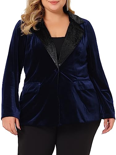 Agnes Orinda Plus Size Velvet Blazer Jacket for Women Vintage Evening Sparkle Party Suit Blazers with Pockets