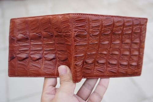 Genuine Mens Alligator Leather Double Sides Bifold Wallet Passcase Crocodile Horn Extra Capacity Bifold Wallet (Cognac-HornBack)4