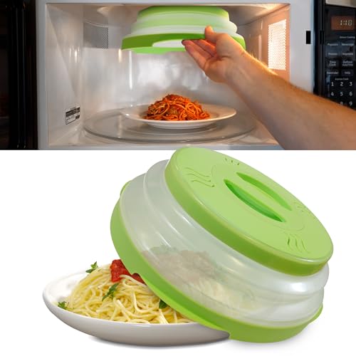 Image of HOVER COVER High Power Magnetic Microwave Splatter Cover with Strongest Magnetic Grip, Collapsible 12-Inch BPA-Free Food Lid, Vented Plate Guard, Dishwasher Safe Space-Saving Storage - Green