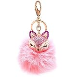 Fox Fur Ball Pearl Rhinestone Keychain Keyring for Car Key Ring Handbag Chain