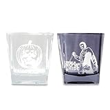 Silver Buffalo Halloween II Michael Myers Etched Rocks Glasses, Set of 2 | Home Barware For Liquor and Beverages | Each Holds 9 Ounces