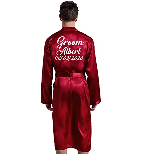 Personalized Robes For Men With Name - Groom Robe Soft Home Bathrobe Nightgown Kimono Customized Name And Date Personalized Wedding Robes For Bridal Party -Custom Name Robe - Custom Bathrobes (Red) Personalized Robes For Men With Name - Groom Robe Soft Home Bathrobe Nightgown Kimono Customized Name And Date Personalized Wedding Robes For Bridal Party -Custom Name Robe - Custom Bathrobes (Red)