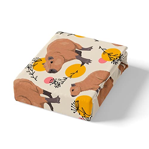 Cartoon Capybara Duvet Cover for Kids,Cute Brown Capybaras Comforter Cover Single Size for Teens Boys Girls Room Decor,Funny Doodle Plants Dots Design Bedding Set Microfibre Soft Bedspread Cover 2Pcs - Image 4