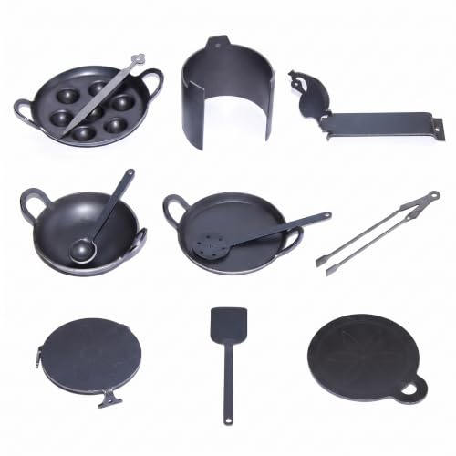Image of Nakshathra Iron Miniature Kitchen Set for Kids, Tiny Cookware Toys for Real Cooking Set, Ideal for Creative Playing - Set of 12 (Black)