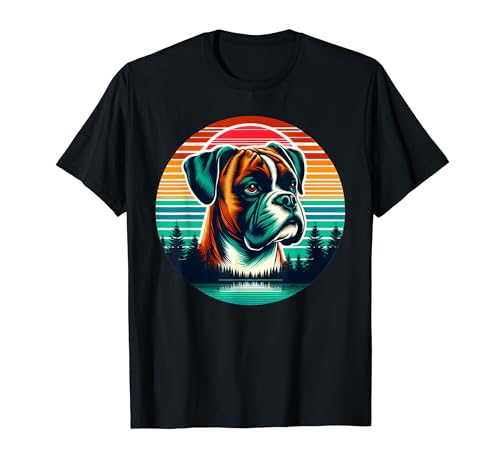 Boxer Dog Lover Sunset, estilo retro, vintage, años 80 y 70 Camiseta