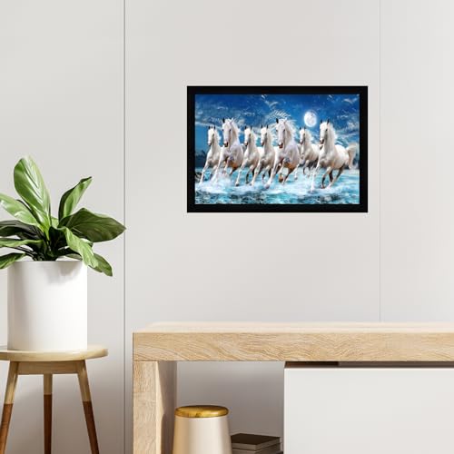 Image of Indianara Vastu Running Seven Horse Painting With Frame 20 Inches X 14 Inches (Style 11)