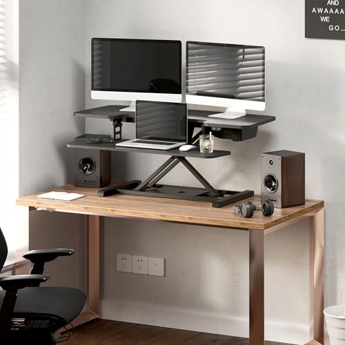 Image of FLEXISPOT 40 inch Electric Standing Desk Converter, Height Adjustable Riser, Sit to Stand Monitor and Laptop Workstation with Wide Keyboard Tray, Black