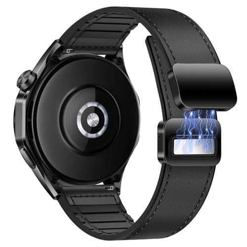 Image of AONES Watch Strap Leather Silicone Magnetic Belt 20mm Compatible for Compaq Q Watch Balance Smartwatch Band
