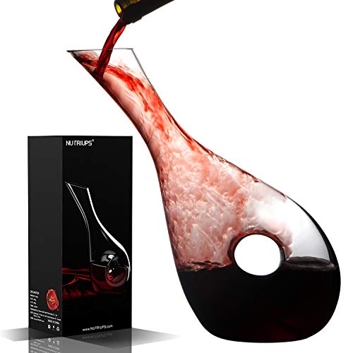 NUTRIUPS Decantador de Vino Jarra de Vino Crystalex Soplada a Mano sin Plomo con Tap�n de Corcho Aireador de Vino Tinto Jarra para Respirar Vino & Cepillo de Limpieza para Amantes del Vino