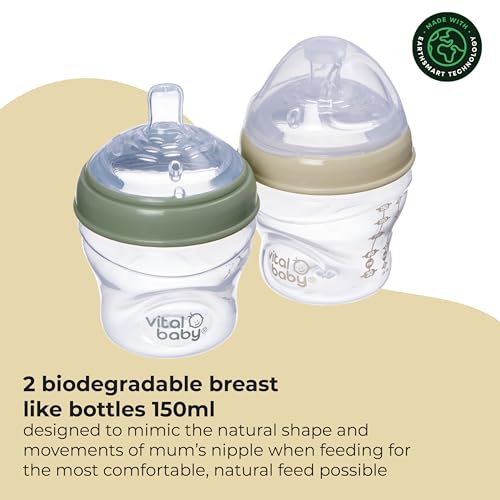 Vital Baby Nurture Breast-Like 0m+ Baby Feeding Bottles, 150ml 2pk, Self-Sterilising in 3 Mins, Triple Anti-Colic Valves, Slow Flow Teats, EarthSmart Biodegradable, BPA-Free - Image 3