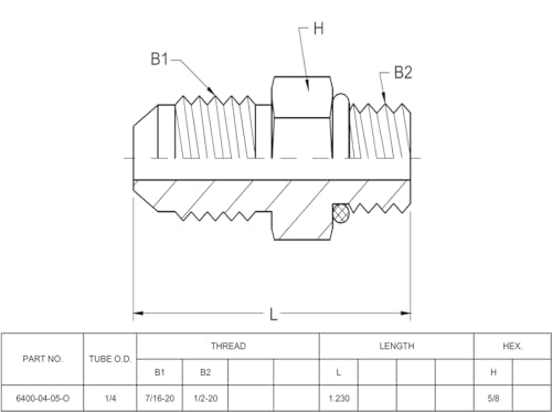 Image of (4-PACK) 6400-04-05-O Hydraulic Hose Adapter Fitting 1 /4 inch Male JIC 37 Flare (7 /16 inch-20UNF) x 5 /16 inch Male O-Ring Boss (1 /2 inch-20UNF) SAE Straight Pipe Joints Tube Connector Carbon Steel