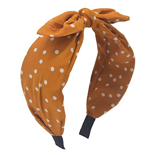MHDGG Bow Headband for Women Bandana Headband Turban Headbands Knotted Bow Headbands Vintage Wave Point Pattern Hairband Elastic Cat Ear Headband,Yellow