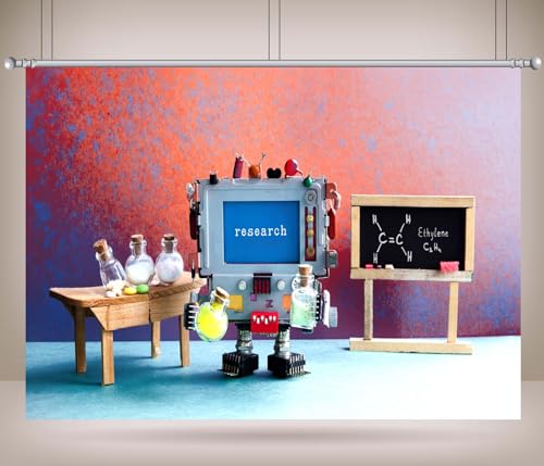 Arrière-plan photographique de laboratoire avec mini robot rétro